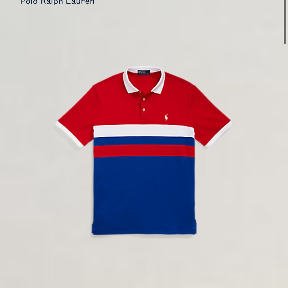 Ralph Lauren Red and Blue Color-Blocked Polo Shirt XXL